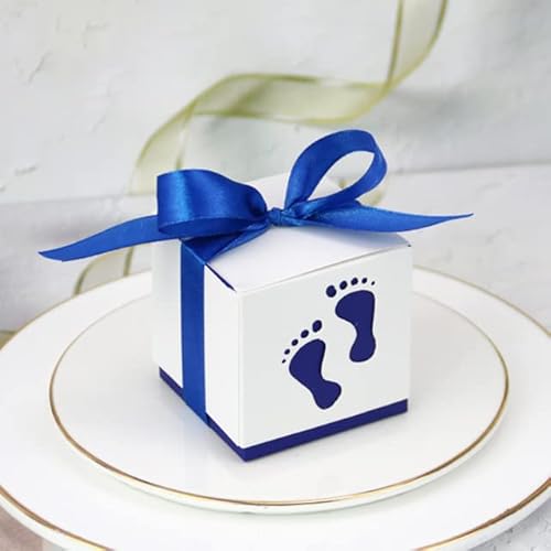 20/50/100 stücke Baby Fuß Pralinenschachtel Kutsche Süße Tasche Fußabdrücke Party Favor Geschenkboxen Babyparty GeburtstagTaufe Behälter-Fuß Tiefblau,20 stücke