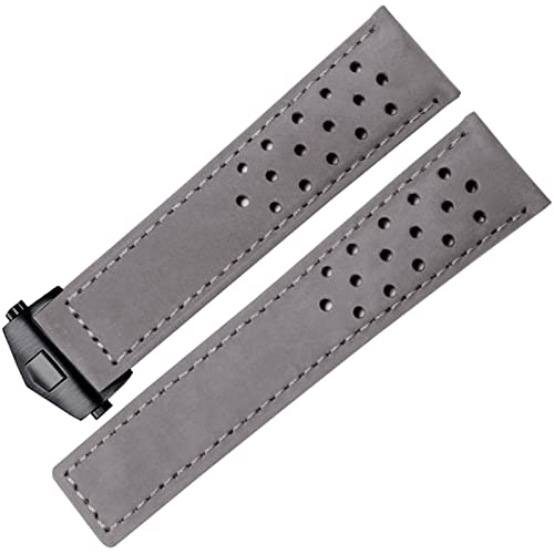 SCRUBY Echtes Leder -Uhrband für SCHILD Heuer Uhrengurt Klappschnalle 20mm 22 mm Kuhleder Uhrenbandbänder(Grey-black,20mm)