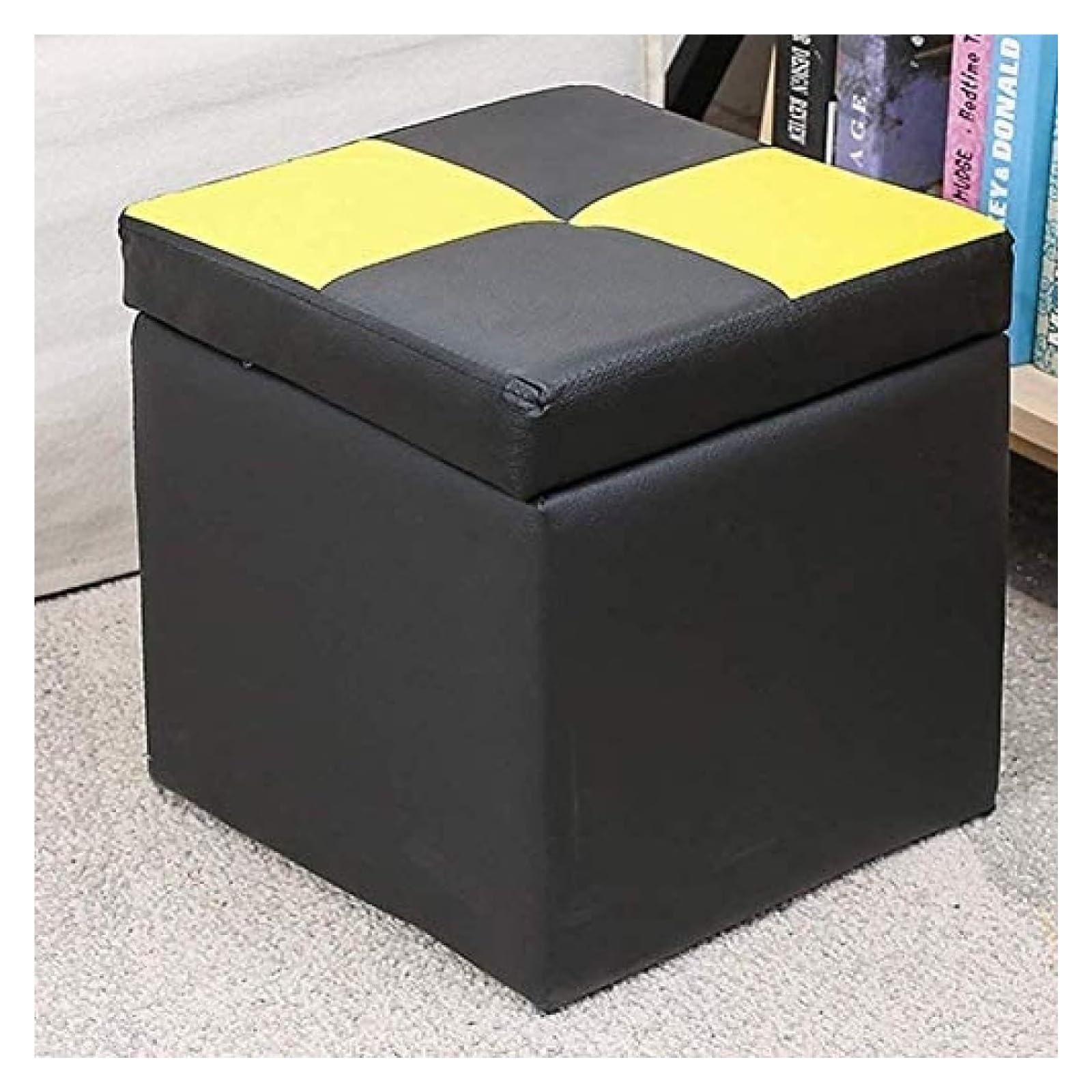 RAABYU Cube Kunstleder Lagerung Fuß Hocker Pouf Sitzbank, mit Scharnier Top Organizer Box Pouf Brust Einzel