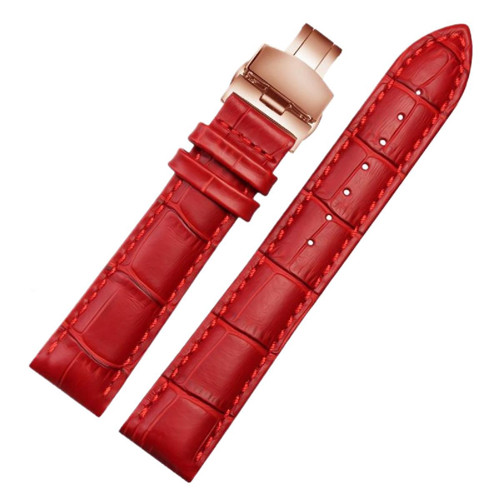 Echtleder-Armband mit roségoldener Schnalle, Herren- und Damen-Rindsleder-Armband, rotes Armband, 12-22mm, Farbe 10, 22mm