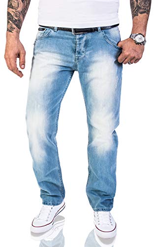 Rock Creek Herren Jeans Hose Regular Fit Jeans Herrenjeans Herrenhose Denim Stonewashed Basic Raw Straight Cut Jeans RC-2141 Hellblau W36 L36