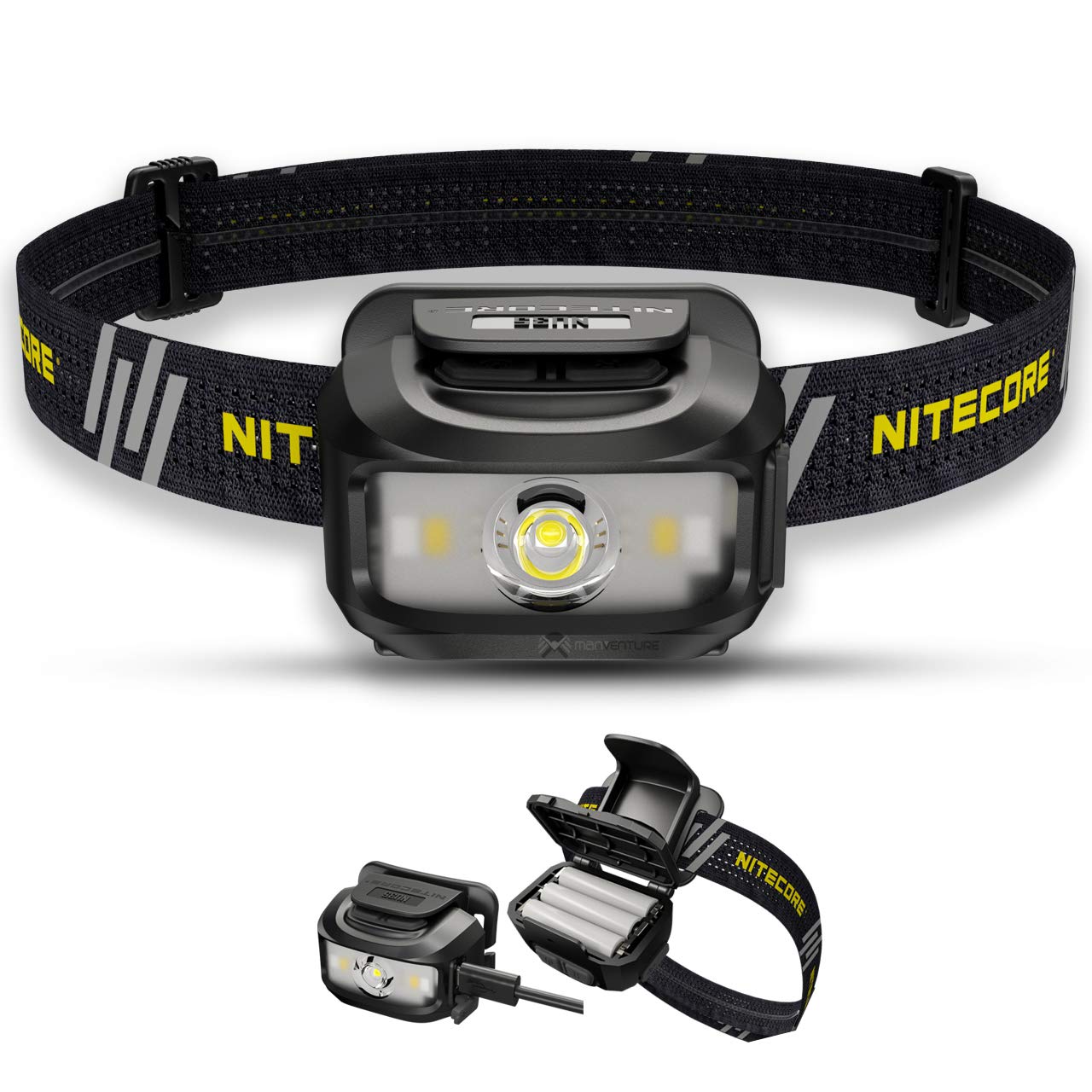 Nitecore NU35 Stirnlampe LED Wiederaufladbar - Dual Power Hybrid - LED 460 Lumen - IP66 Wasserdicht/Stirnlampe Rotlicht ([ SCHWARZ ])