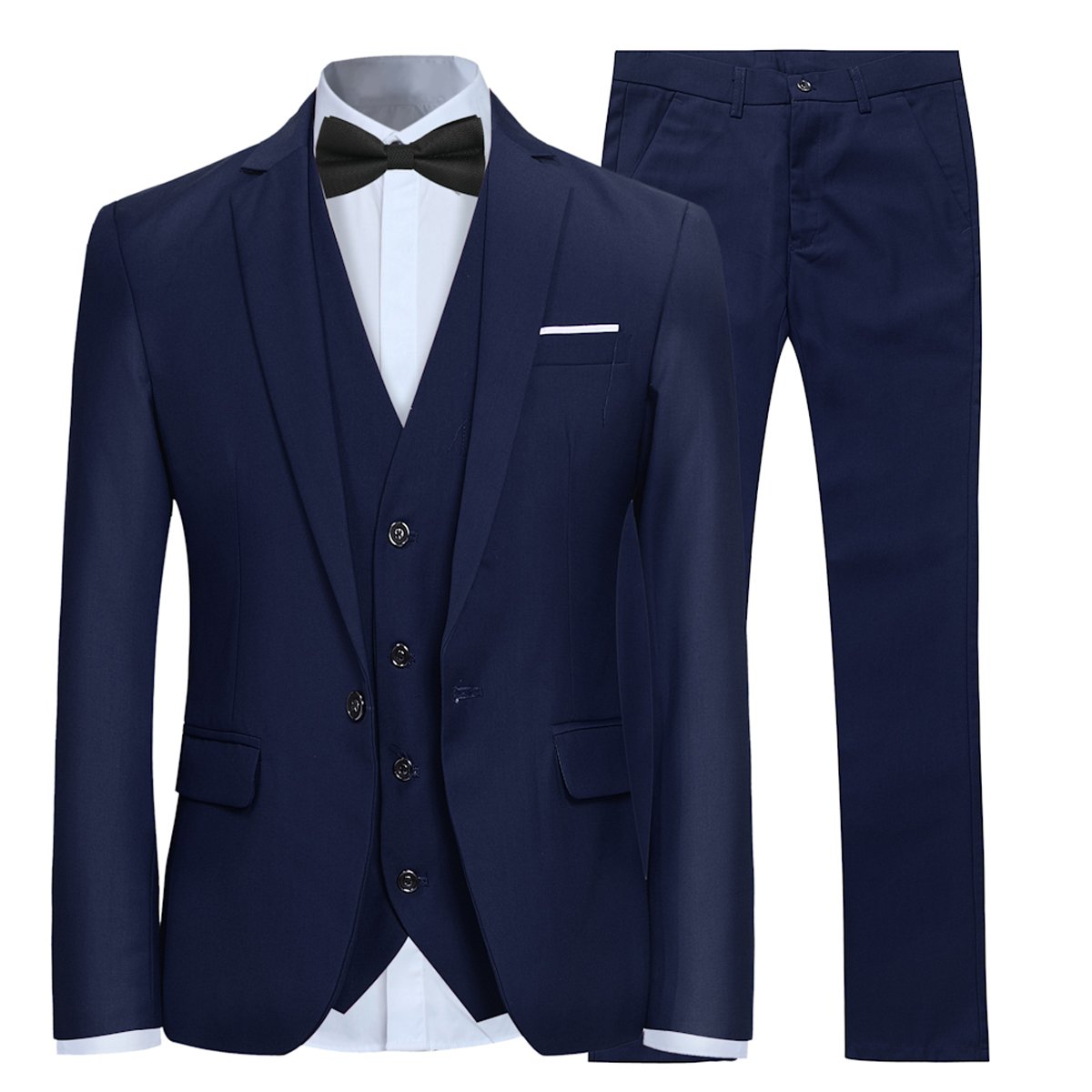 Allthemen Anzug Herren Slim Fit 3 Teilig Anzüge Modern Herrenanzug 3-Teilig Sakko Hose Weste für Business Hochzeit Marineblau XS