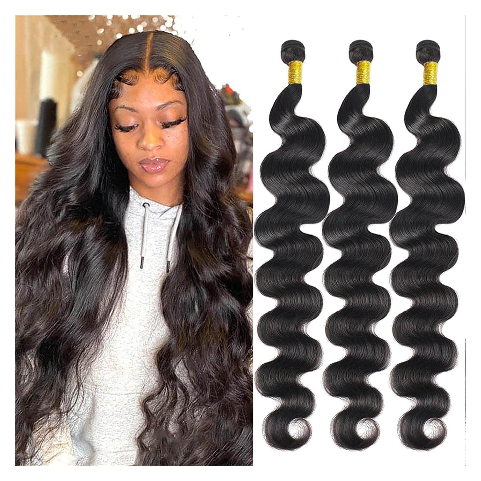 Human Hair Bundles 10-30 Zoll Natürliche Schwarze Lange Körper Welle Bundles 100% Reine Menschenhaar-webart Bundles Remy Menschenhaar Extensions 1/3/4 Bundles human hair weave (Size : 10 12 14 16)