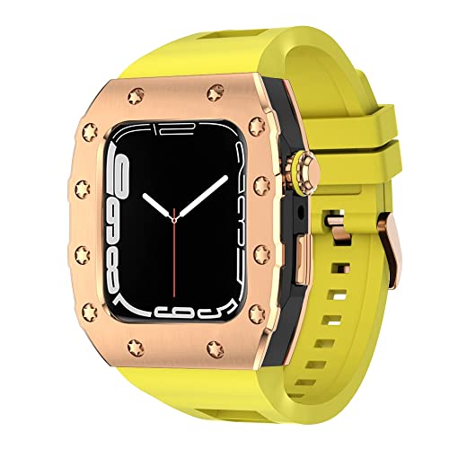 KANUZ 45 mm luxuriöses Metallgehäuse-Silikonarmband für Apple Watch, Mod Kit, 44 mm Modifikationsset für iWatch Serie 8, 7, SE, 6, 5, 4, Band (Farbe: RGBY, Größe: 45 mm für 8/7)