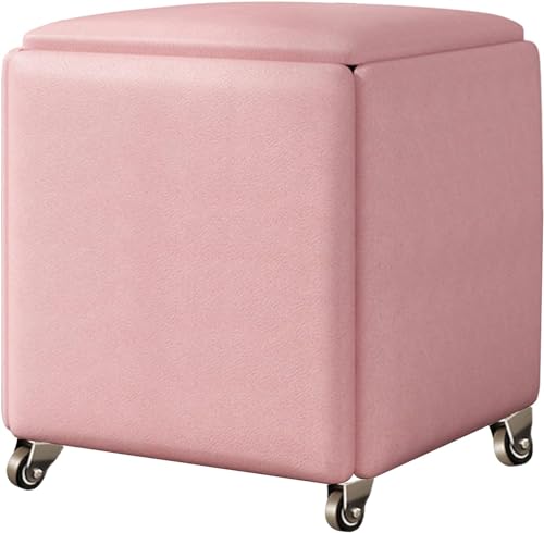 5-in-1-Aufbewahrungshocker, Magic Cube-Stuhl mit Rollen, Multifunktions-Küchensofa, stapelbarer Hocker, gepolsterter Sitz und Metallrahmen, Pink, 35 x 35 x 35 cm