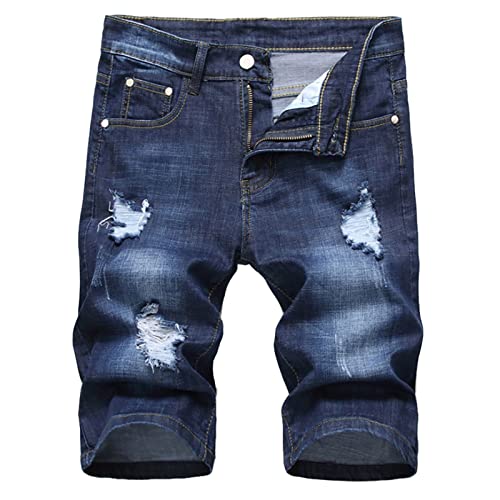 WANGTIANXUE Kurze Hosen Herren Jeans Shorts Herren Casual Bermuda Hose Kurze Männer Basic Stretch Shorts Slim Fit Shorts Baumwolle Denim Kurz Short Sommer Denim Half Pants Sweathose Blau