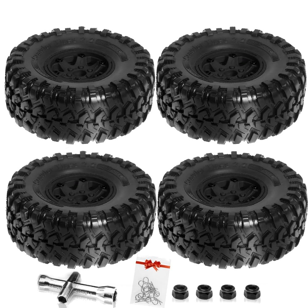 Pcivzxam 135 mm Metall 2,2 Beadlock Felgenreifensatz für 1/10 RC Crawler Car Axial SCX10 Wraith RR10 Capra TRX4 YK4082, Schwarz