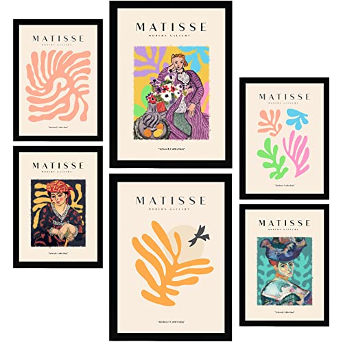 Nacnic Set mit 6 Henri Matisse Postern. Feminin. Drucke des Fauvismus und der abstrakten Kunst für Innenarchitektur und Dekoration. A3 & A4 ohne Rahmen.