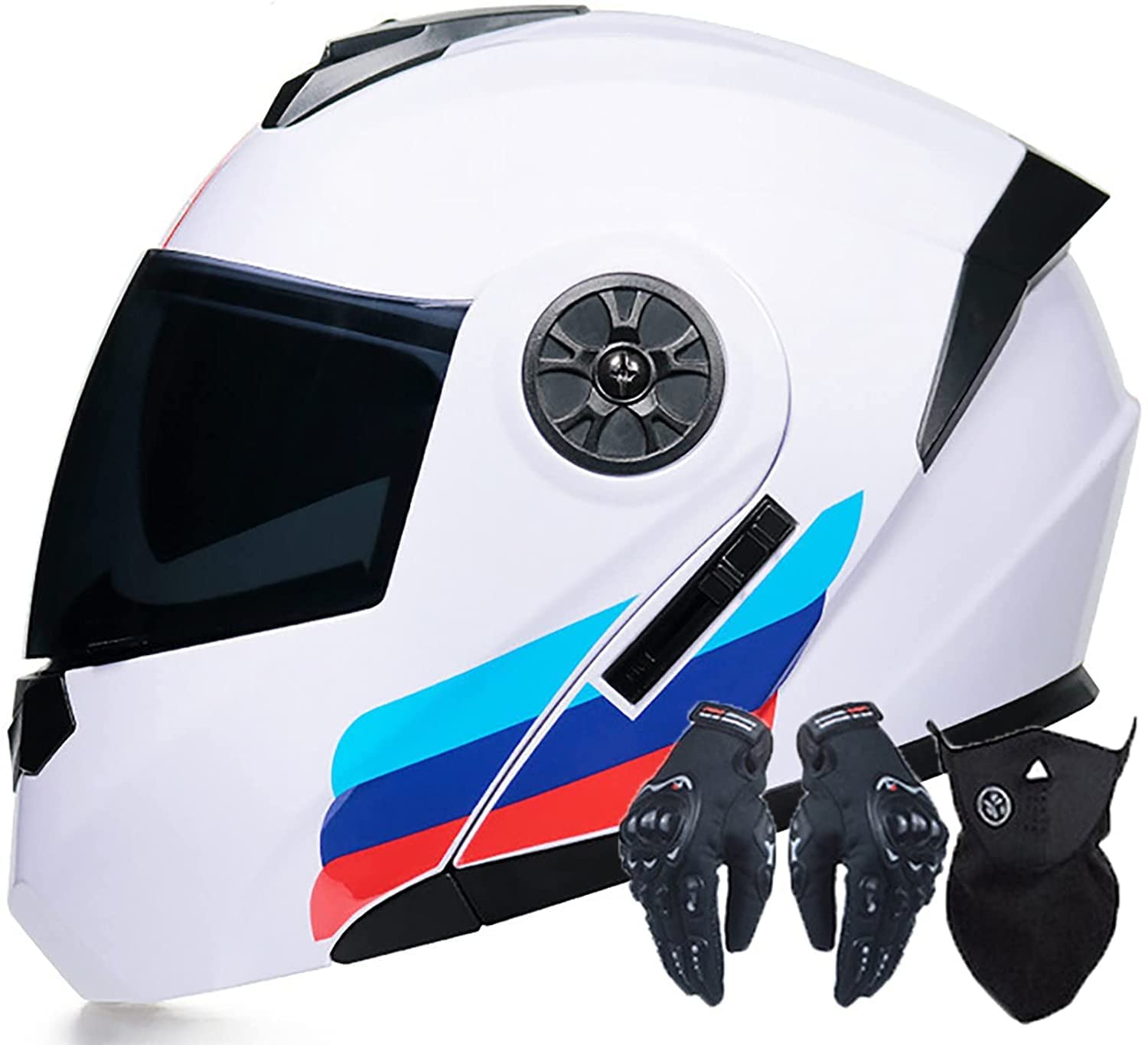 Motorradhelm Klapphelm Motorradabsturzmodulte Helm Für Erwachsene Männer Frauen,DOT/ECE Genehmigte Full Face Racing Motorrad Helm RollerHelm Mit Sonnenblende (Color : B, Größe : XL=61-62cm)