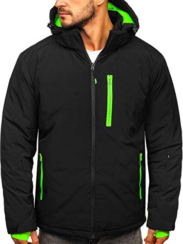 BOLF Herren Winterjacke Skijacke Snowboardjacke mit Reißverschluss und Kapuze Bündchen Outdoor Freizeit Mix J.STYLE HH011 Schwarz L [4D4]