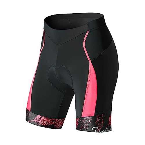 Santic Radlerhose Damen Gepolstert Kurz Fahrradhose Damen Kurz Radhose Damen Kurz mit Polster Rosa EU M