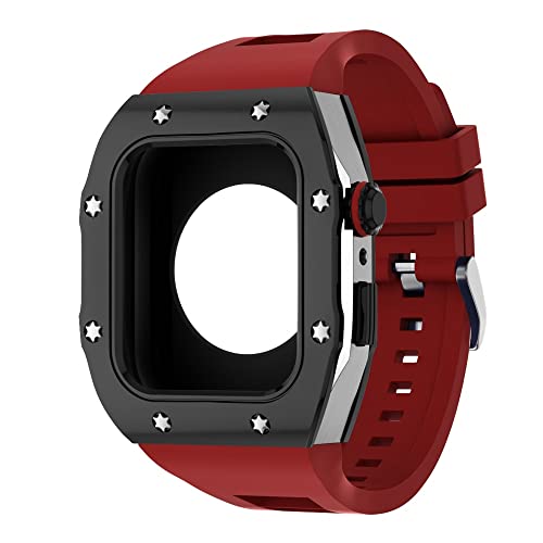 TONECY Metallgehäuse, Silikonband für Apple Watch Serie 8, 7, 45 mm, DIY-Modifikations-Mod-Kit für iWatch 6, 5, 4, SE, 44 mm, Gummiarmband (Farbe: L, Größe: 44 mm für 6/5/4/SE)