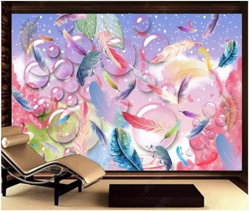 Cartoon Bunte Federn 3D Tapete Poster Restaurant Schlafzimmer Wohnzimmer Sofa TV Dekorative Wand-300cm×210cm