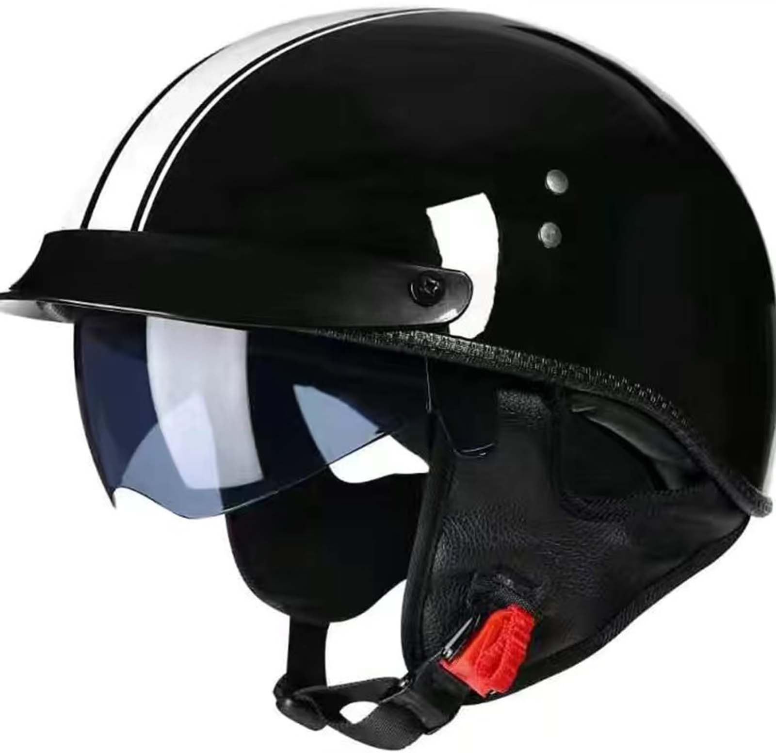 Motorradhelm, Offener Halbhelm Mit Sonnenblende, Retro-Vintage-Stil, Motorradhelm Für Jugendliche, Männer Und Frauen, DOT/ECE-Geprüft B,XL59-60CM