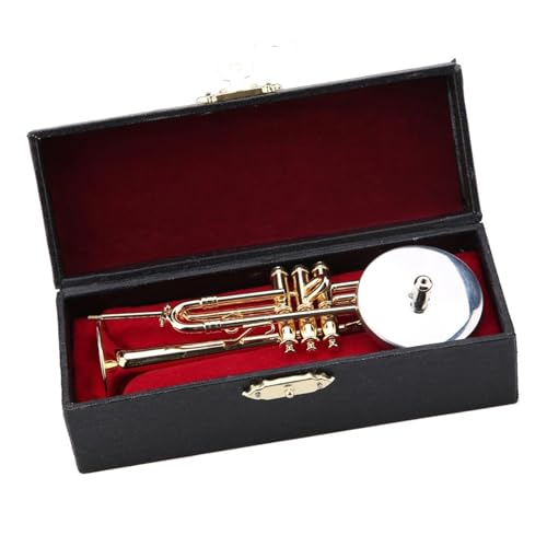 Miniatur-Musikinstrument-Ornamente, Messing, Vergoldet, Kleine Dekoration, Trompete, Posaune, Harfe, Flöte, Modell Musikinstrumente Miniatur (Color : Trumpet)