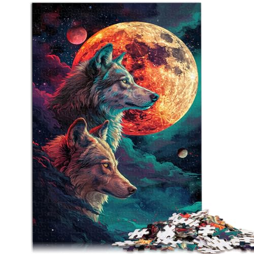 Puzzlespiele, Psychedelischer, farbenfroher Kunstwolf, 1000 Teile, Puzzle für Erwachsene, Holzpuzzle, Stressabbau, schwierige Herausforderung, 1000 Teile (50 x 75 cm)