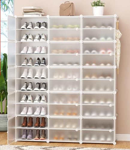 Schuhschrank-Organizer, multifunktionales modulares würfelförmiges Schuhregal mit Seitentür, für Flur, Schlafzimmer, Eingangsbereich, Wohnzimmer für alle Arten von Schuhen, abnehmbare Trennw