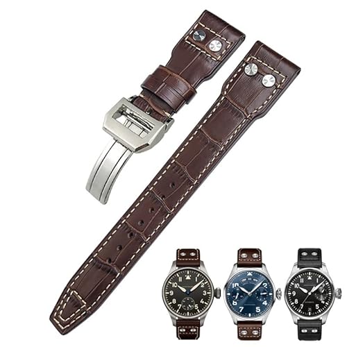 NEYENS Uhrenarmband aus echtem Leder, 22 mm, passend für IWC Big Pilot Watch IW3777, Kalbslederband, Black Buckle, Achat