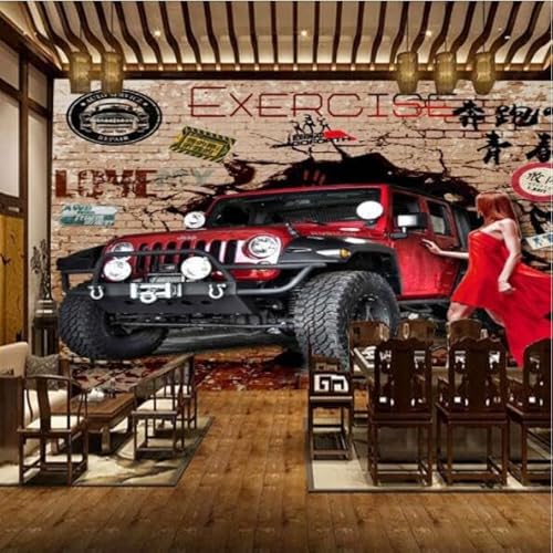 Tapete Wandbild 3D Benutzerdefinierte Milchtee Restaurant Hintergrund Tapete Dekoration Restaurant Personalisierte Retro-Tapete 8D Dreidimensionales Automobil-Industriestil-Wandbild-350Cmx245Cm