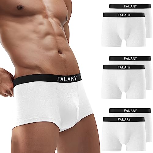 FALARY Boxershorts Herren Unterhosen Männer Baumwolle 6er Pack Retroshorts Ohne Kratzenden Zettel Shorts Herren UnterwäSche Boxer Sportunterhosen für Herren（Weiß,L）