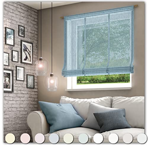 Neutex for you! Libre ECO Raffrollo mit Stangendurchzug, Vorhang, Gardine, Halbtransparent, 140 x 100 cm (H/B), 482069, Made in Europe, Oeko-Tex Standard 100, blau