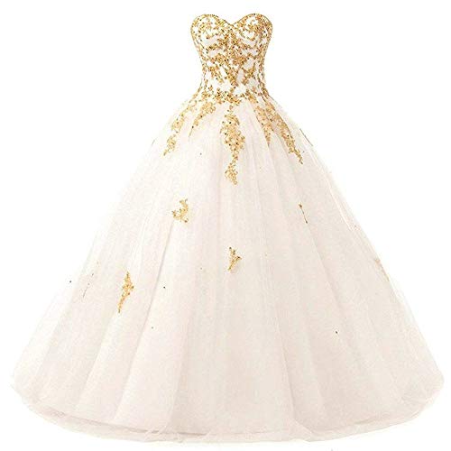 Zorayi Damen Elegante Liebsten Lang Tüll Formellen Abendkleid Ballkleid Hochzeitskleider Elfenbein Größe 44