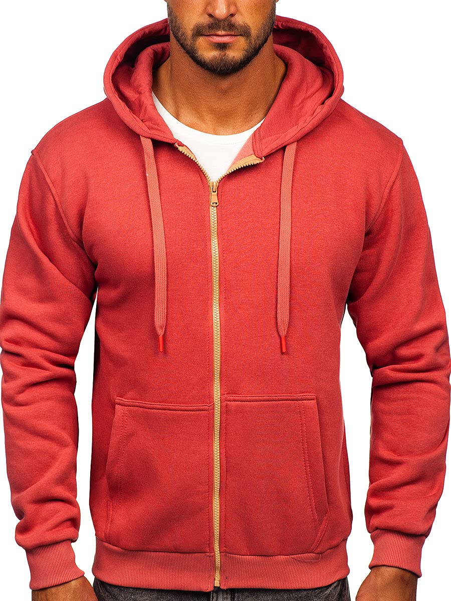 BOLF Herren Kapuzenpullover Reißverschluss Hoodie Sweatshirt mit Kapuze Pullover Pulli Langarmshirt Freizeit Sport Fitness Outdoor Casual Style 2008 Lachsrosa M [1A1]