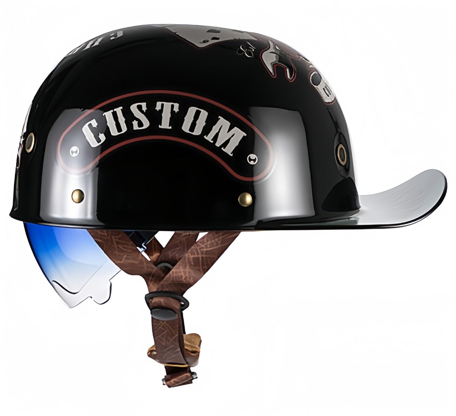 Baseballkappen-Helm, halber Vintage DOT/ECE-zugelassener Moped-Stil-Helm für Coole Motorrad-Cruiser-Roller, für Männer und Frauen G,L 55-57 cm