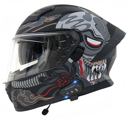 Modularer Bluetooth-Motorradhelm, ECE-Geprüft, Hochklappbarer Motorradhelm Für Erwachsene Mit Doppelvisier Für Antikollisions-Rollerhelm, Helm Für Männer Und Frauen D,M57-58CM