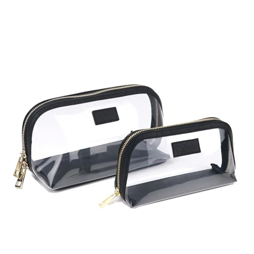 Transparenter Kulturbeutel Reise-Kosmetiktaschen-Set aus PU-Leder, wasserdichte Make-up-Pinsel-Aufbewahrungstasche, tragbar, transparent, PVC, TPU, Make-up-Taschen(Color:Black Set)