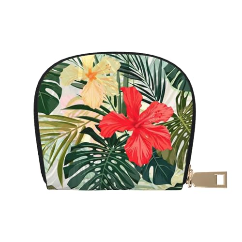 YFSGDLBN Summer Hawaiian Printed Leather Shell Card Bag Zip Card Holder Coin Organizer, weiß, Einheitsgröße