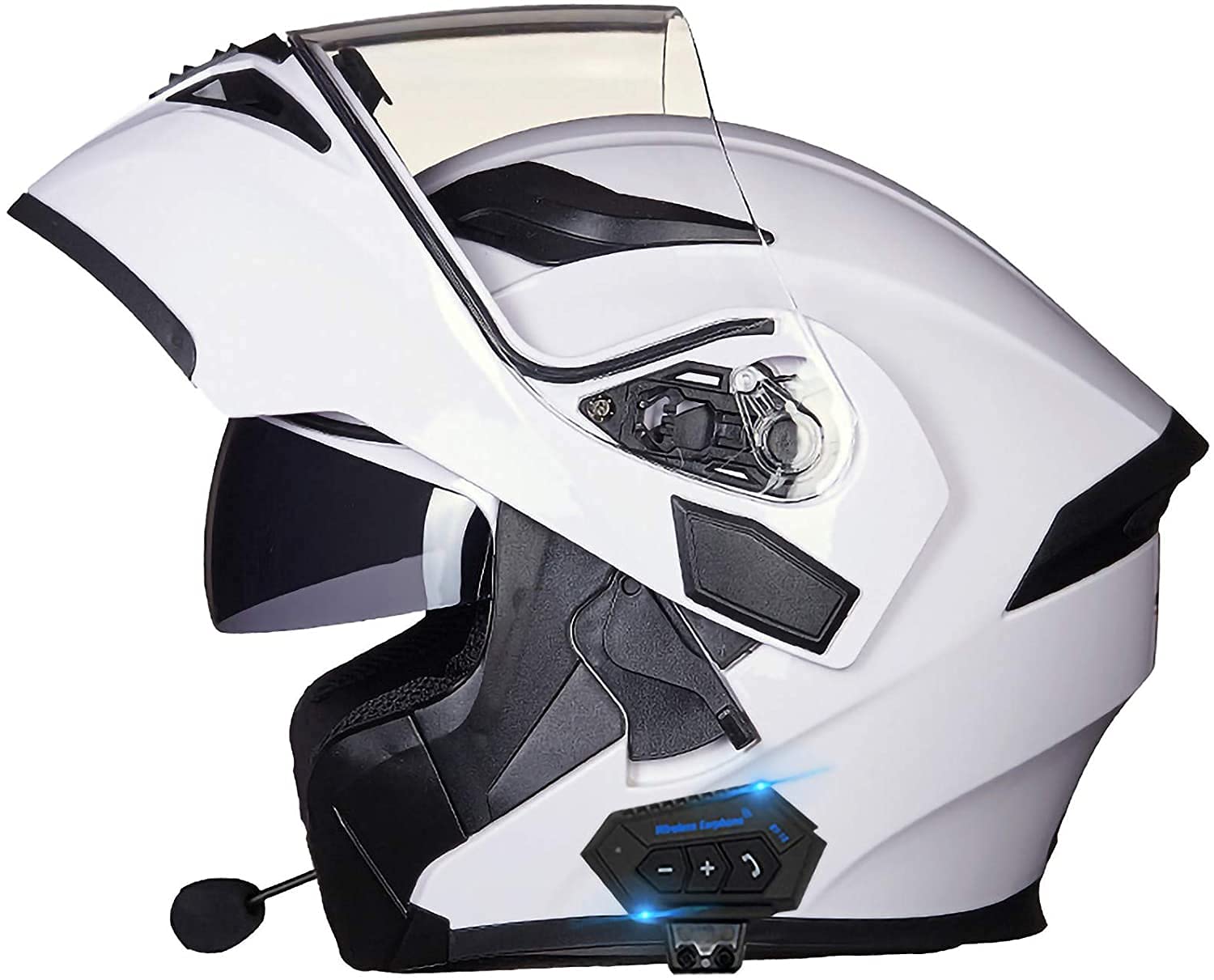 Bluetooth Motorradhelm Integralhelm Erwachsene,Klapphelm Motorradhelm ECE-Zertifiziert,Integrierter Motorradhelme Mit Doppelvisier,Für Frauen Männer Erwachsene Klapphelme (Color : J, Größe : 2XL)