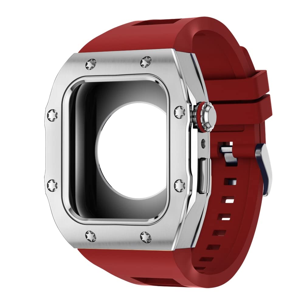 KANUZ Modifikations-Mod-Kit für Apple Watch, Armband 8, 7, 44 mm, 45 mm, Silikonband, Metallrahmen, Zubehör für iWatch Serie 6, 5, 4 SE (Farbe: G, Größe: 45 mm für 8/7)