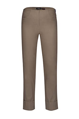 Robell Style BELLA09-7/8 Stoffhose Damen high Waist - Damenhose Power Stretch - Bengaline Stoff Hose mit Aufschlag und Gesäßtaschen - Bitte eine Größe Kleiner bestellen - Taupe, 38