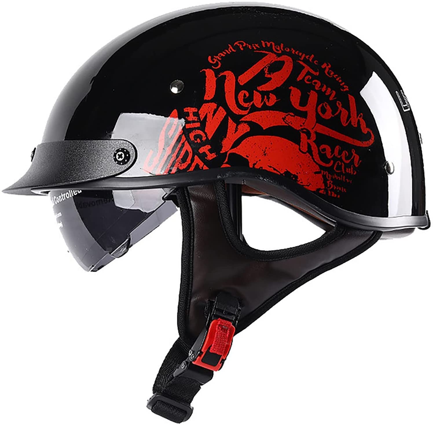 Oldtimer Motorradhelm Halbhelme Brain-Cap Motorrad-Helm Scooter-Helm Moped Retro Halbschale Jet Helm Vintage Motorrad Half Face Helm Mit Sonnenblende DOT/ECE-Zertifiziert Unisex