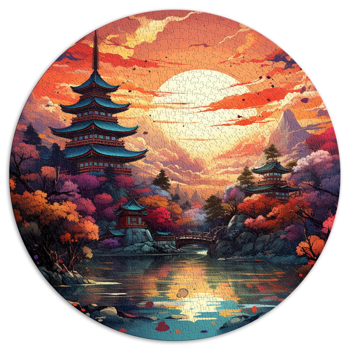 Puzzles Geschenke Spielzeug Japan Pagode Sonnenaufgang 1000 Teile Puzzle Geschenke 67,5x67,5cm Einfache Puzzles Schwierige Schwere Puzzles für Frauen Männer