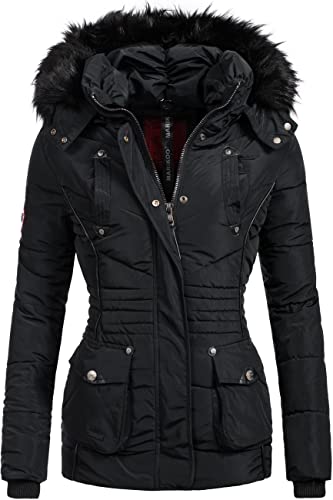 MARIKOO Damen Winter Jacke Steppjacke Vanilla Schwarz Gr. S