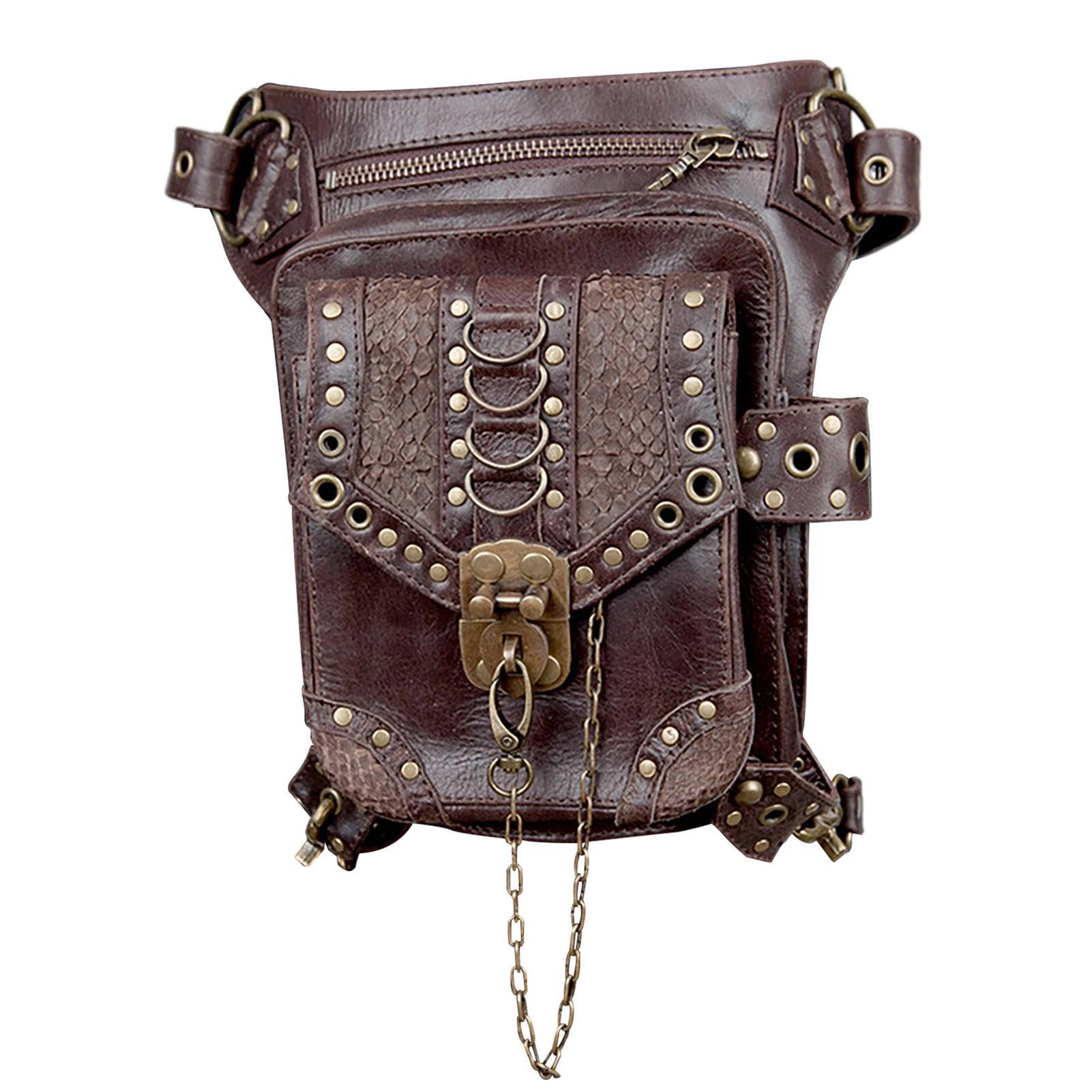 Mittelalterliche Gürteltasche, Steampunk-Taillentasche - Taille Bein Steampunk Tasche PU Leder mittelalterliche Tasche,Gotische, modische, wasserdichte Gürteltasche für Mädchen, Damen, Herren, Wandern