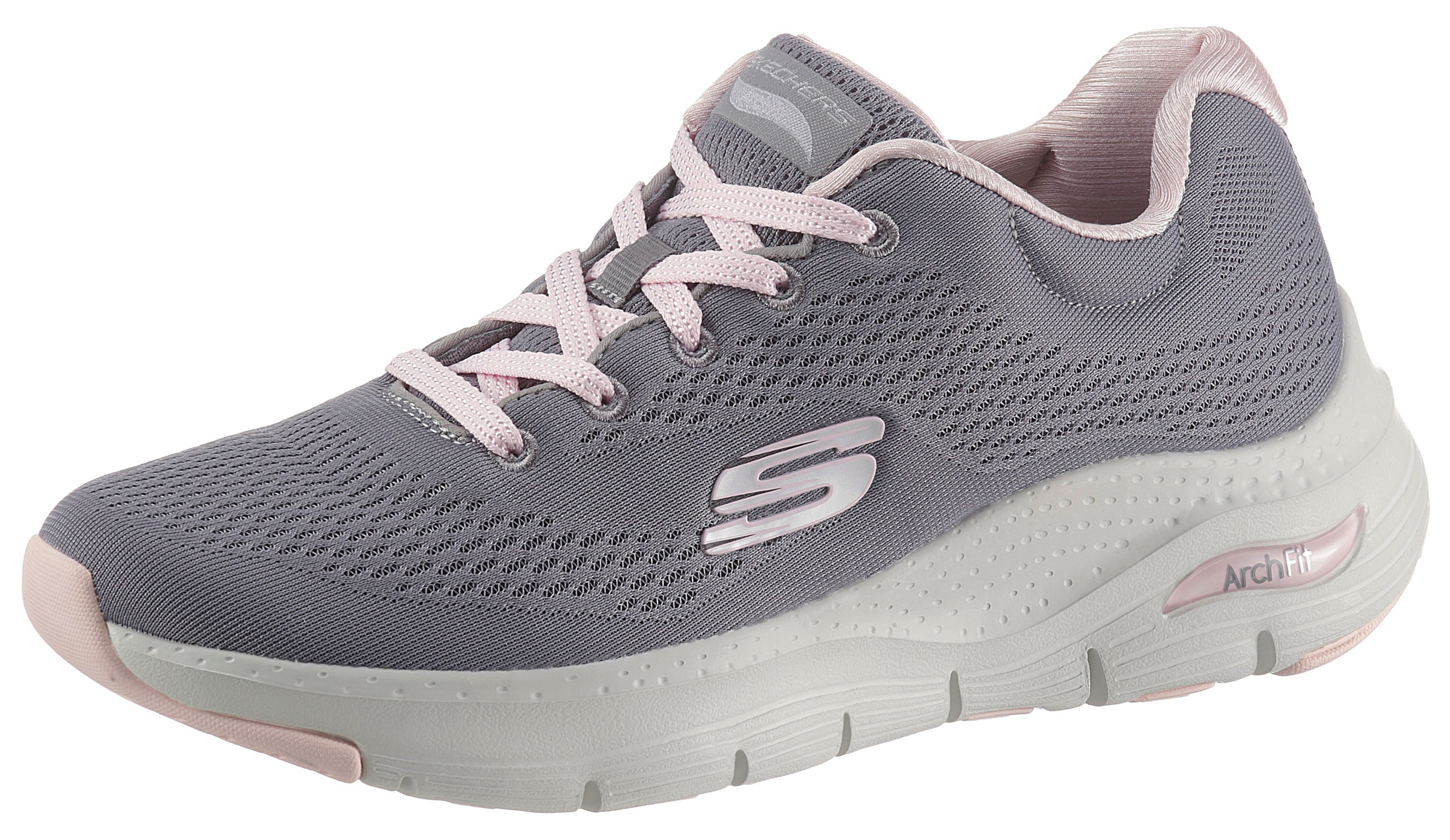 Skechers Damen Arch Fit Sneaker, Grau (Gray Knit Mesh/Pink Trim Gypk), 37 EU