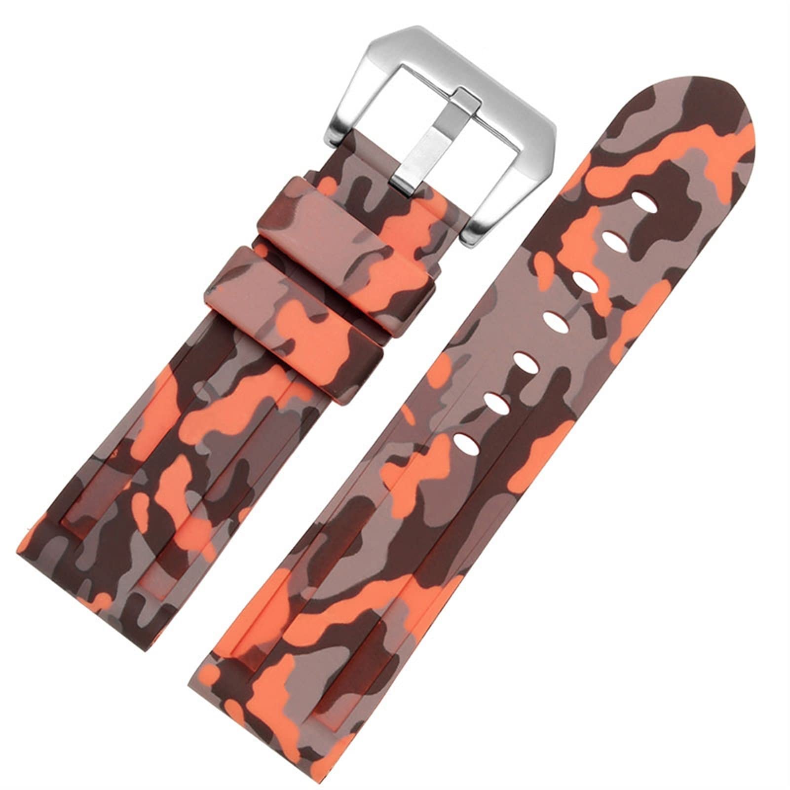 SCRUBY Silikon Uhrband für PAM111 386 441 Serie Armband Gurte 20mm 22 mm 24 mm 26 mm wasserdichtes Sport -Tarnarmband(Camo orange silver,24mm)