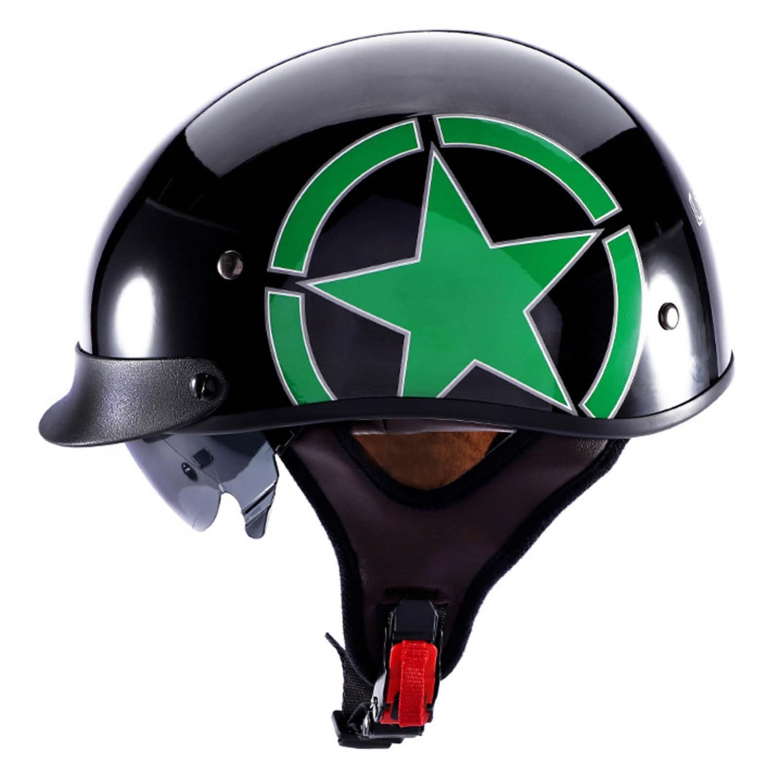 Motorrad-Halbhelm-Baseballkappe Mit ECE-Zertifiziertem Visier, Offener Helm Mit Einziehbarer Schnellverschluss-Schnalle, Unisex D,XL61-62CM