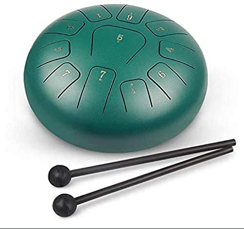 XQHD 12inch 11 Notes Steel Tongue Drum, Percussion Instrument, Handpan Drum with Bag, Mallets, Finger Picks,Green