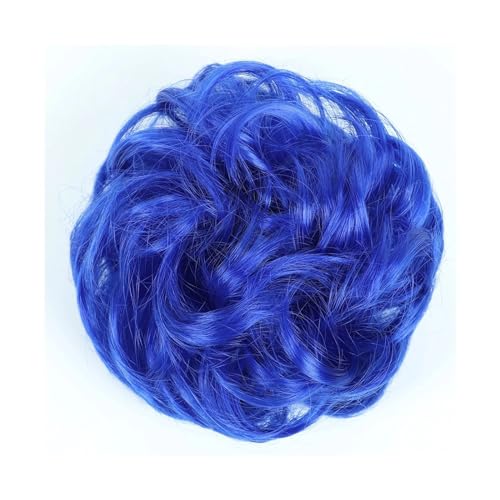 Haarteile Haarknoten Synthetischer Haarknoten, unordentlicher Chignon, Pferdeschwanz, Haarverlängerung, elastisches Gummiband, Haargummis for Frauen, blond, braun, gewellter Dutt Brötchen Haare(Q-BLUE