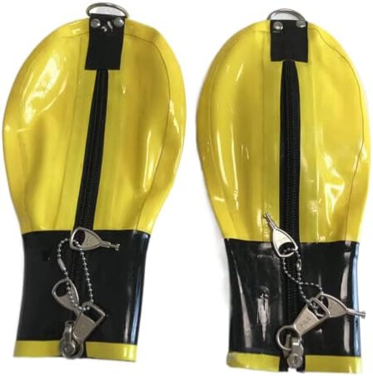 Handgefertigte Latex-Bondage-Handschuhe, Kurze Gummihandschuhe Mit Abschließbarem Reißverschluss,Gelb,Handgelenk 18 Cm