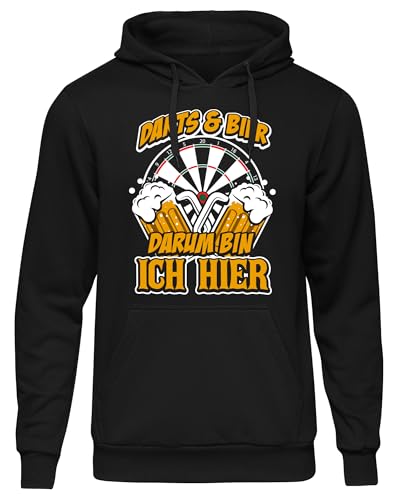 UGLYSHIRT Darts & Bier Herren Kapuzenpullover | Dart Pullover Party 180 Dartspieler Pullover Biertrinker Pils Beer Hoodie | Schwarz (M)