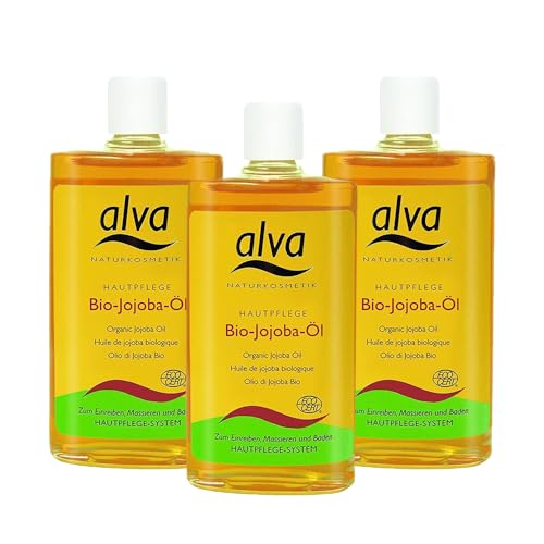 alva Naturkosmetik Jojobaöl Bio 3x 125 ml - Haarpflege, Körperpflege, Hautpflege Öl - 100% Naturrein, nachhaltig, vegan, zertifiziert, feuchtigkeitsspendend – Pflegeöl für Haut, Haar & Nägel