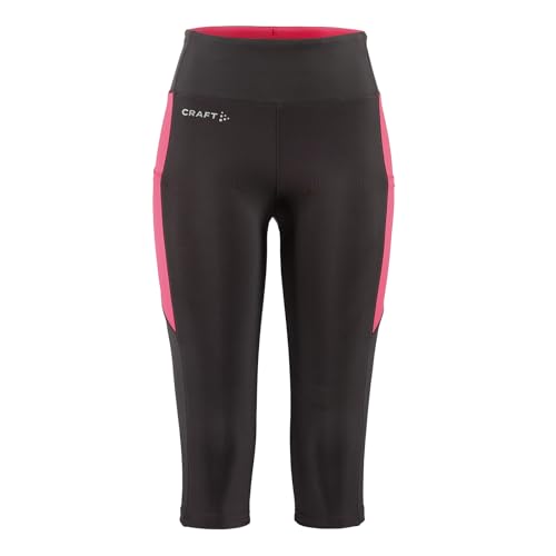 CraftADV Essence Capri Tights 2 | Capri Sportleggins Damen S | Slate-Fuchsia | Sport Hosen Damen mit extra breitem Bund mit Kordelzug | Recyceltes Polyester | Sporthose Damen mit Schlüsseltasche