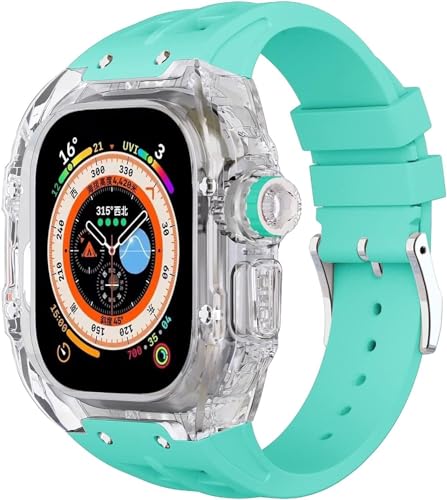 NEYENS 49 mm Fluorkautschuk-Uhrenarmband + transparentes Gehäuse-Modifikationsset, für Apple Watch Ultra 49 mm, luxuriöses Silikon-Gummiband, für Ultra 8, 49 mm Serien-Ersatz, 49 mm, Achat