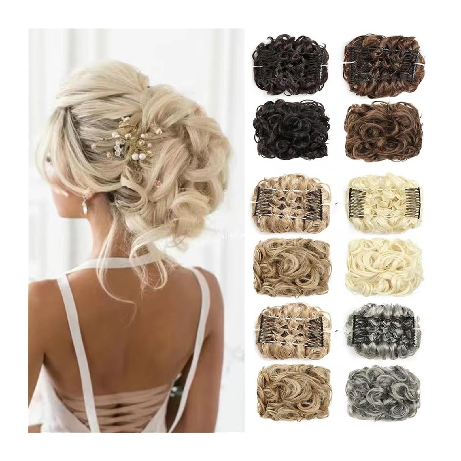 Haarteil Synthetische lockige Dutt-Haarteile, Scrunchie-Kämme, Clip-in-Pferdeschwanz-Verlängerung, gewellter, lockiger Chignon, Schalentablett, Pferdeschwanz-Haarteile for Frauen Haarverlängerung(6)